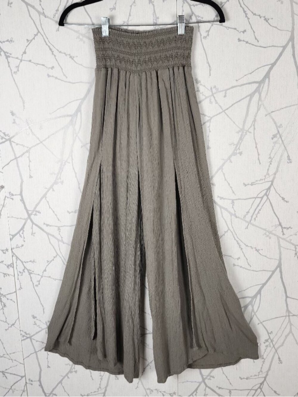 Sincerely Jules Crinkle High Rise Smocked Flowy Slit Wide Leg Pants